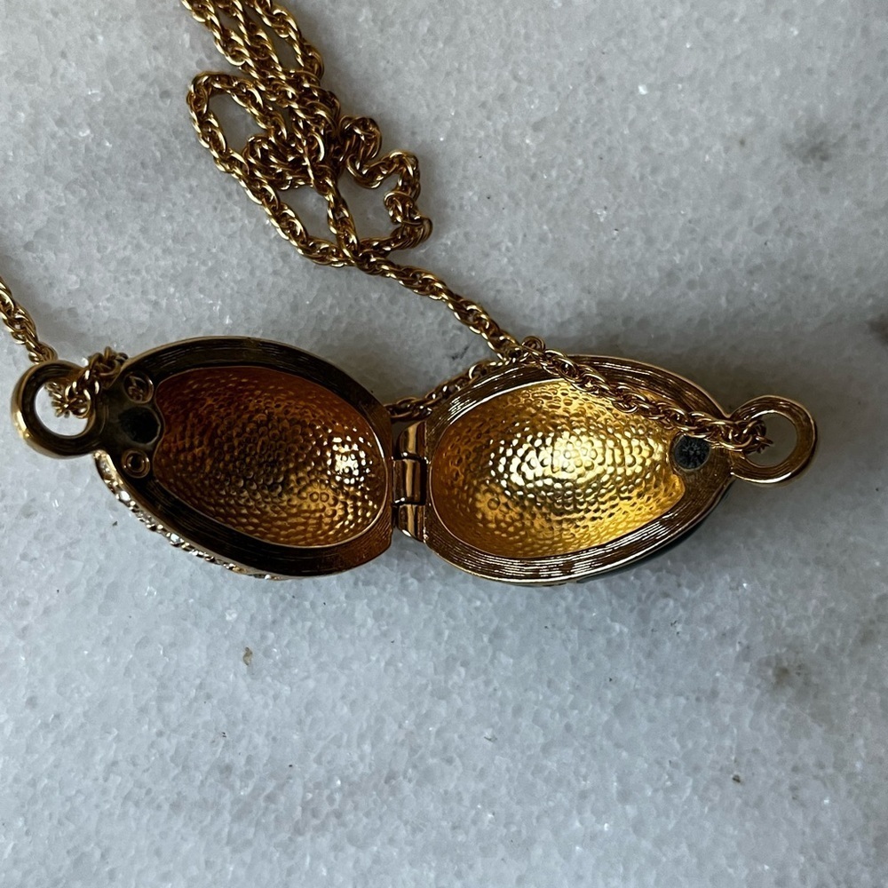 Gold and Blue green Pendant locket Necklace by Swarovski - Picture 4 of 10